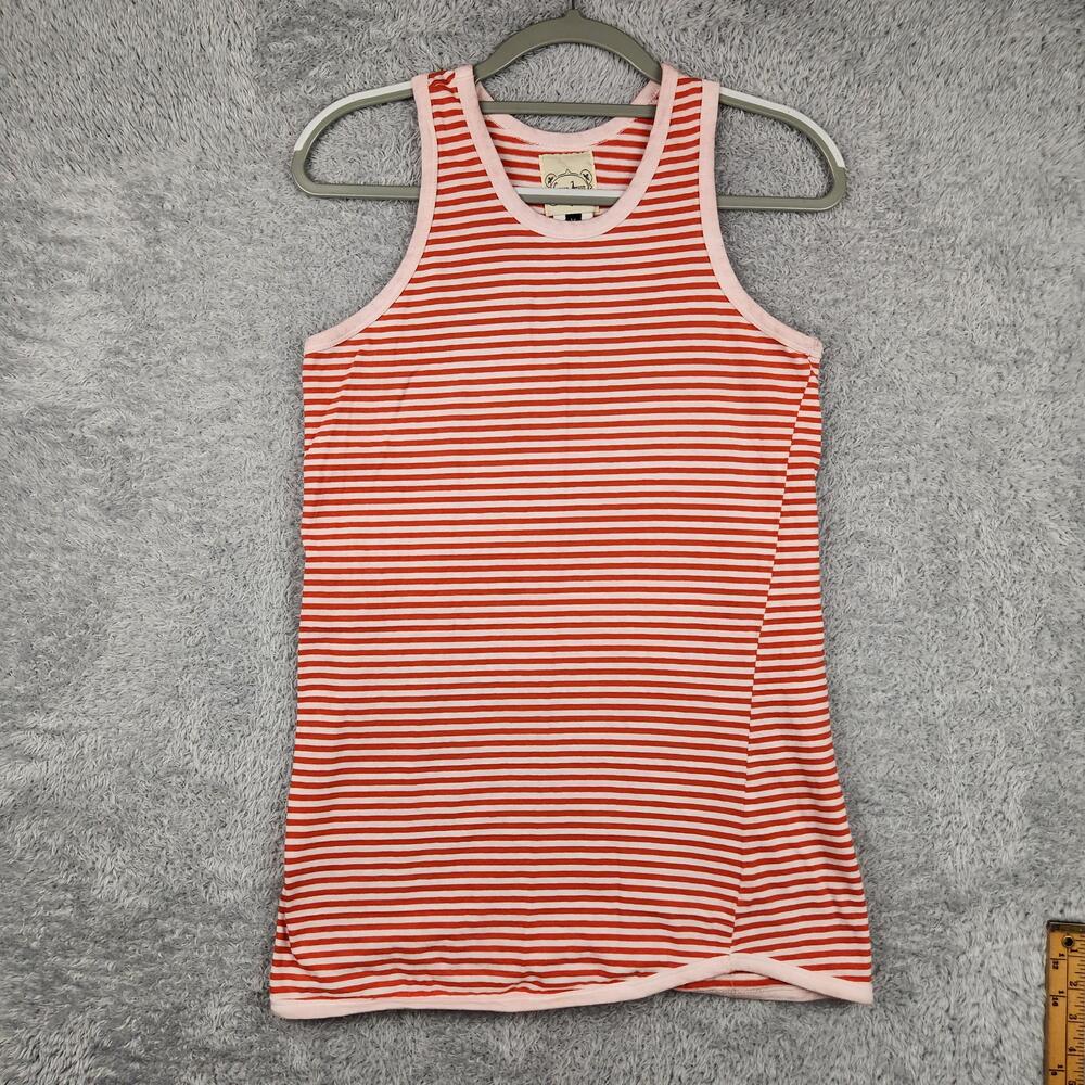 Grand Avenue Tank Top Womens Medium Orange White Stripe Racerback USA Summer 70s